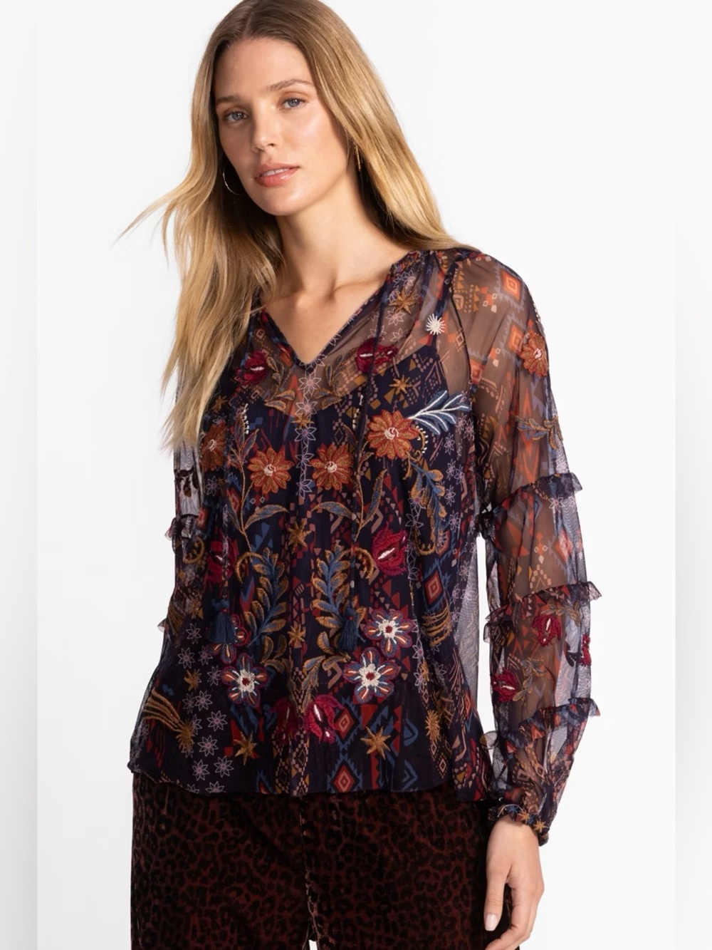 NWT JOHNNY WAS SAPPHIRE MESH BLOUSE - Picture 4 of 5